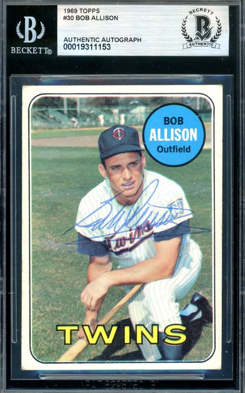 Bob Allison Beckett BAS Signed 1969 Topps Autograph Twins