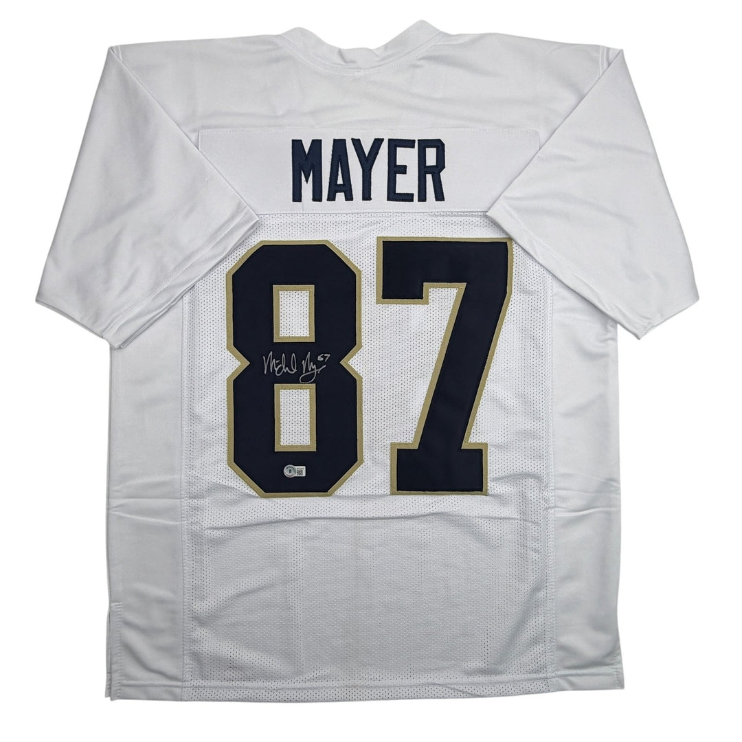 Autographed/Signed Michael Mayer Notre Dame White College Jersey Beckett BAS COA