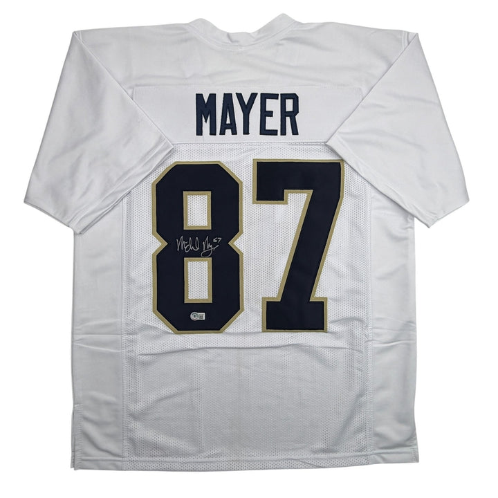 Autographed/Signed Michael Mayer Notre Dame White College Jersey Beckett BAS COA