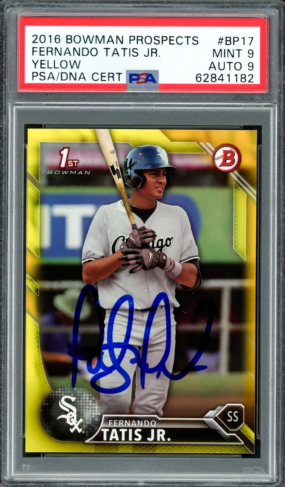 Fernando Tatis Jr. Auto 2016 Bowman Prospects Yellow RC BP17 PSA 9 Sig 9 PSA/DNA