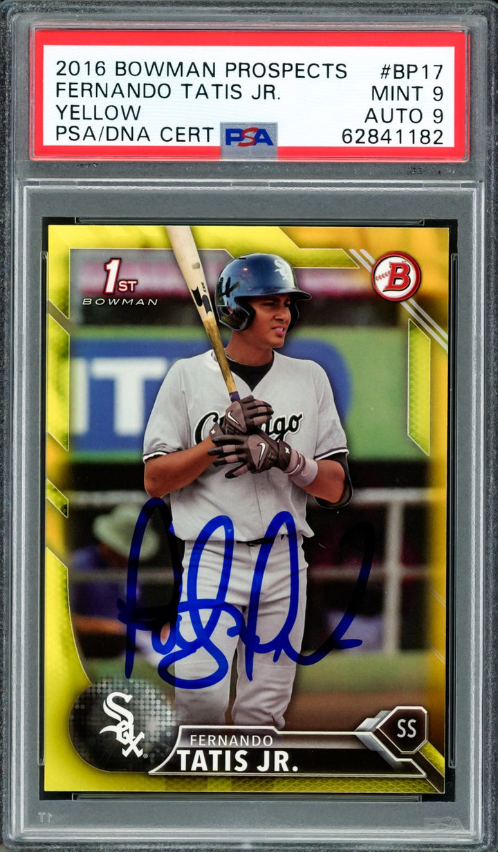 Fernando Tatis Jr. Auto 2016 Bowman Prospects Yellow RC BP17 PSA 9 Sig 9 PSA/DNA