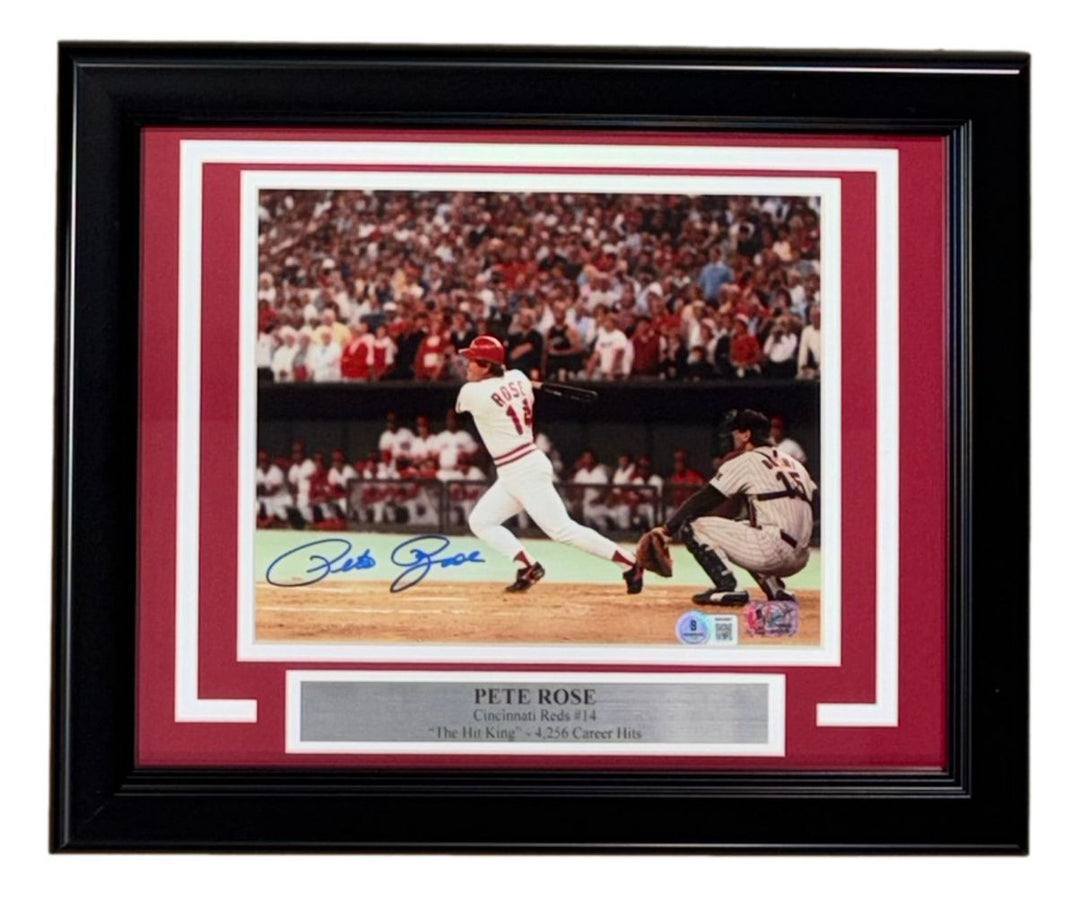 Pete Rose Signed Framed 8x10 Cincinnati Reds Photo BAS
