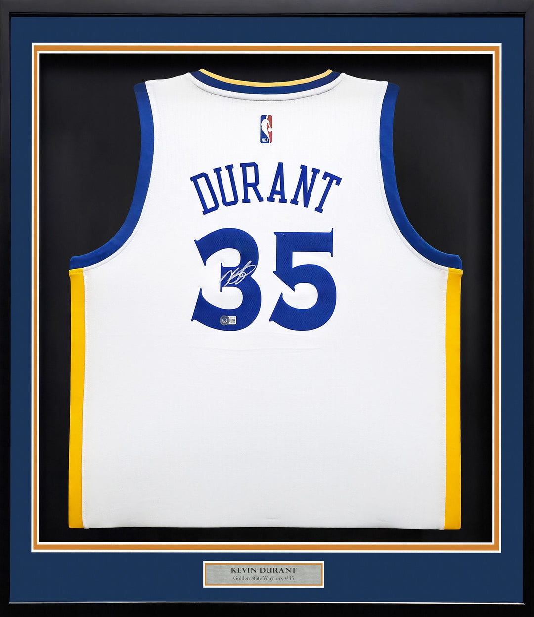 Warriors Kevin Durant Signed Framed White Adidas Swingman Jersey Beckett BAS QR