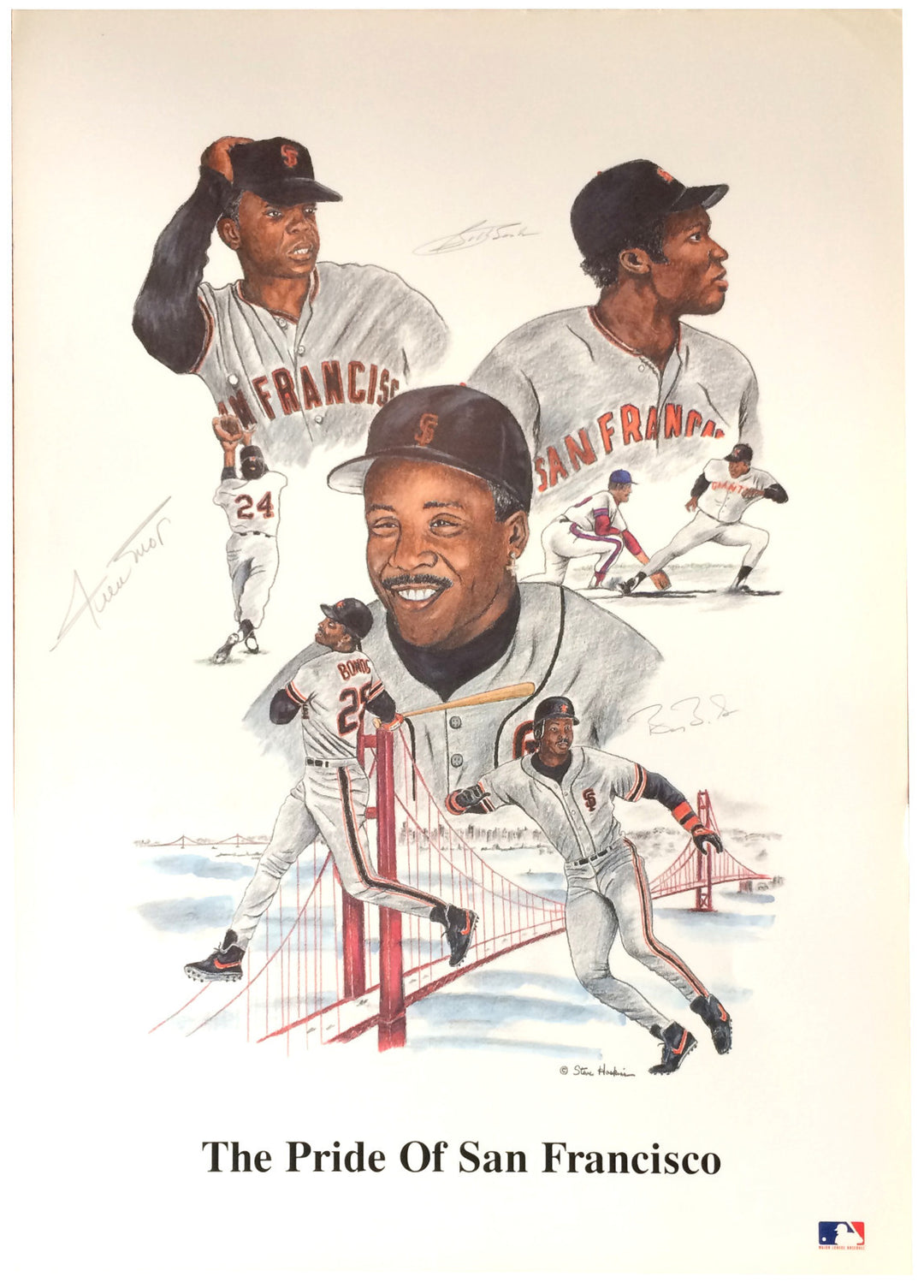 Willie Mays Barry Bonds Bobby signed 28x20 Giants lithograph Photo auto CBM COA