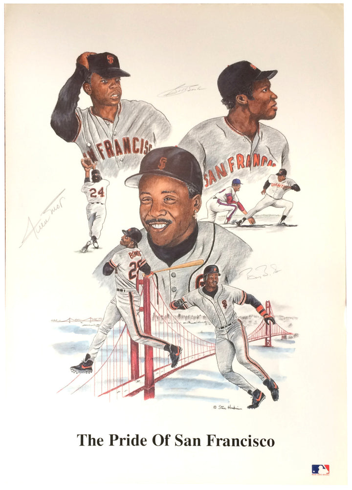 Willie Mays Barry Bonds Bobby signed 28x20 Giants lithograph Photo auto CBM COA