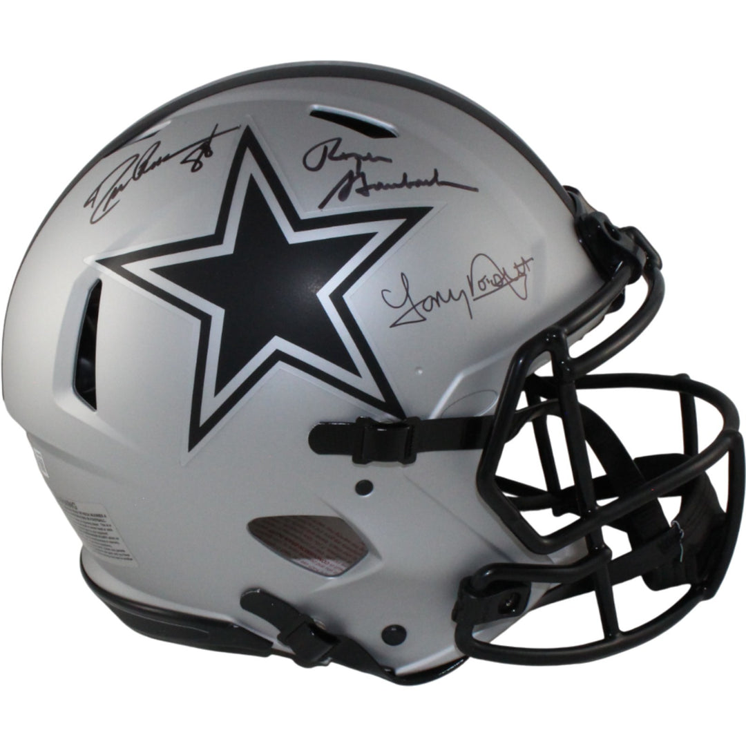 Staubach Dorsett Pearson Signed Dallas Cowboys Pro Rave Helmet Beckett 54616