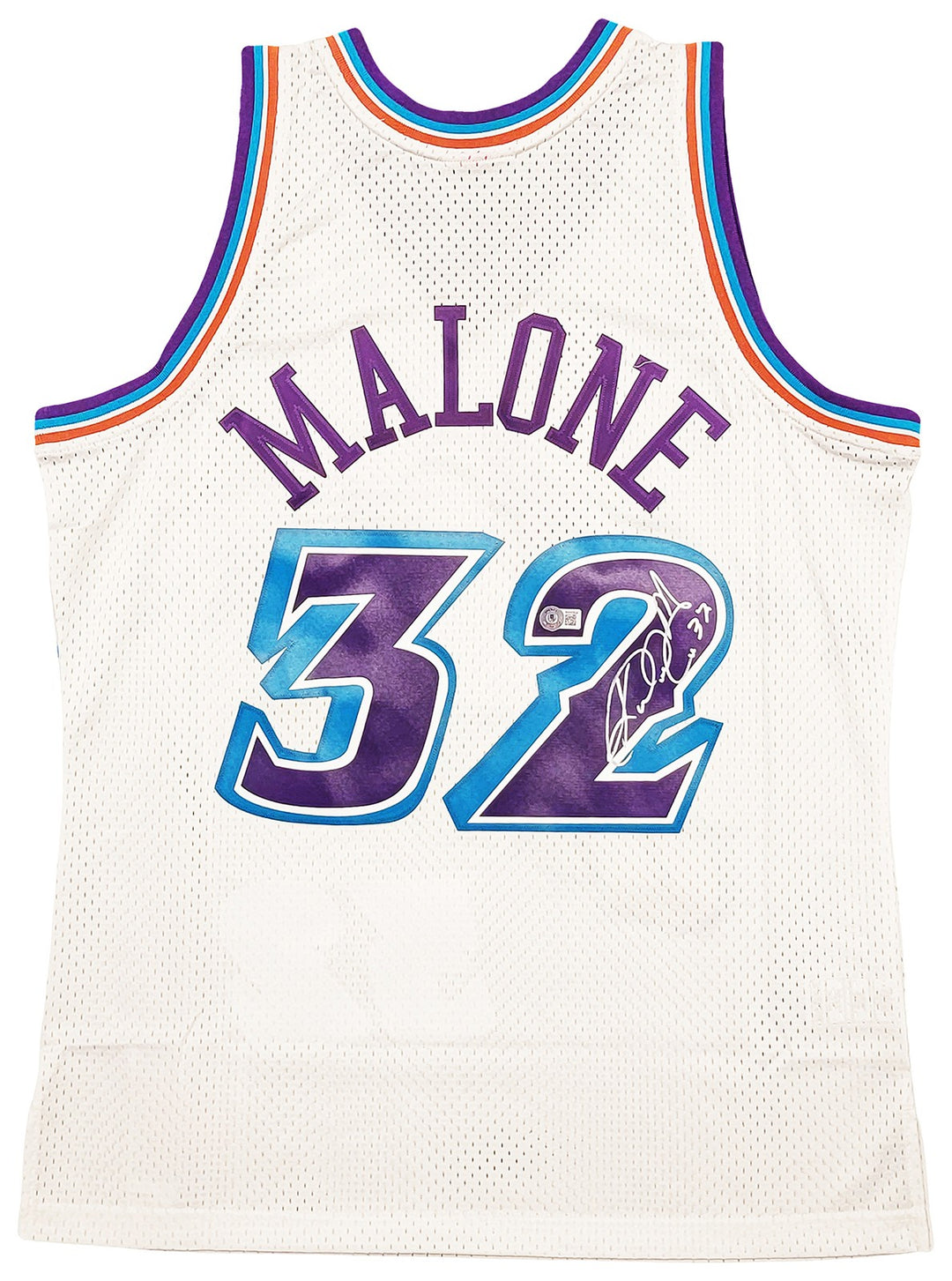 Jazz Karl Malone Signed White Authentic Mitchell & Ness Jersey Size L Beckett