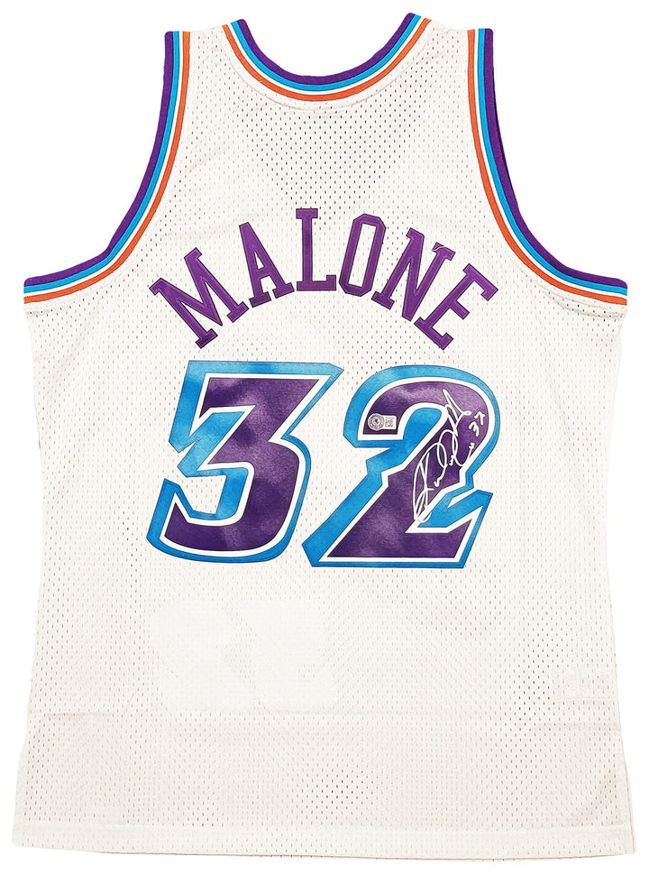 Jazz Karl Malone Signed White Authentic Mitchell & Ness Jersey Size L Beckett
