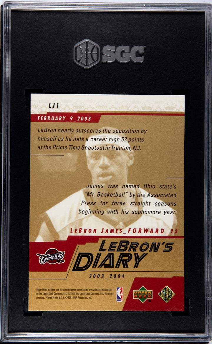 LeBron James 2003-04 Upper Deck Diary Rookie Card (RC) #LJ1- SGC Graded 10 Gem M