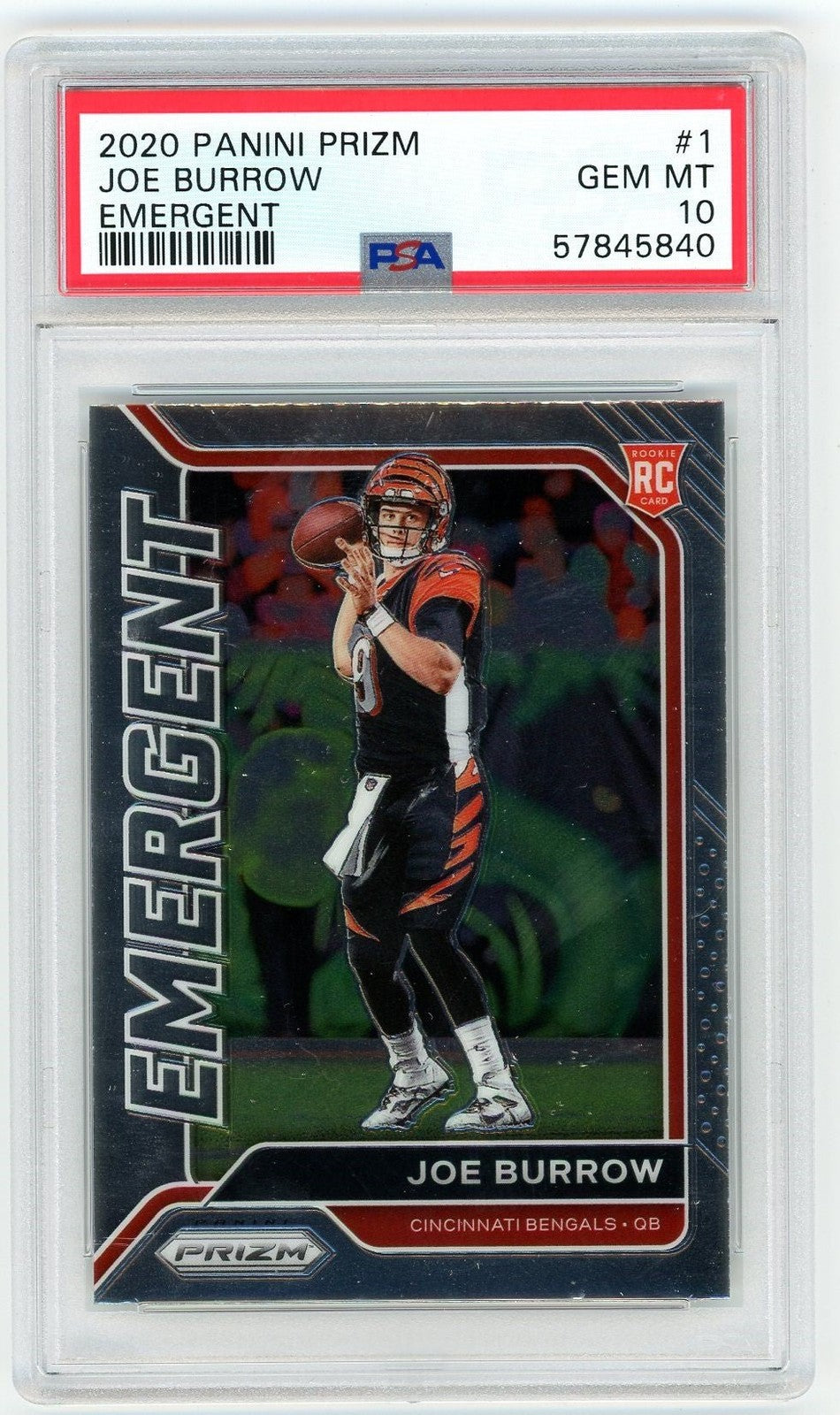 Graded 2020 Panini Prizm Joe Burrow #1 Emergent Rookie RC Card PSA 10