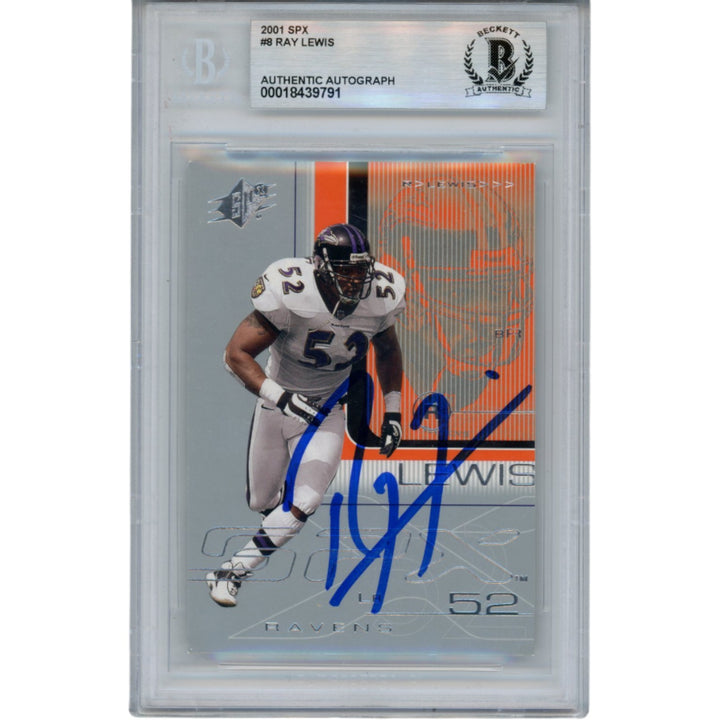 Ray Lewis Autographed/Signed 2001 UD SP #8 Trading Card Slab Beckett 53472