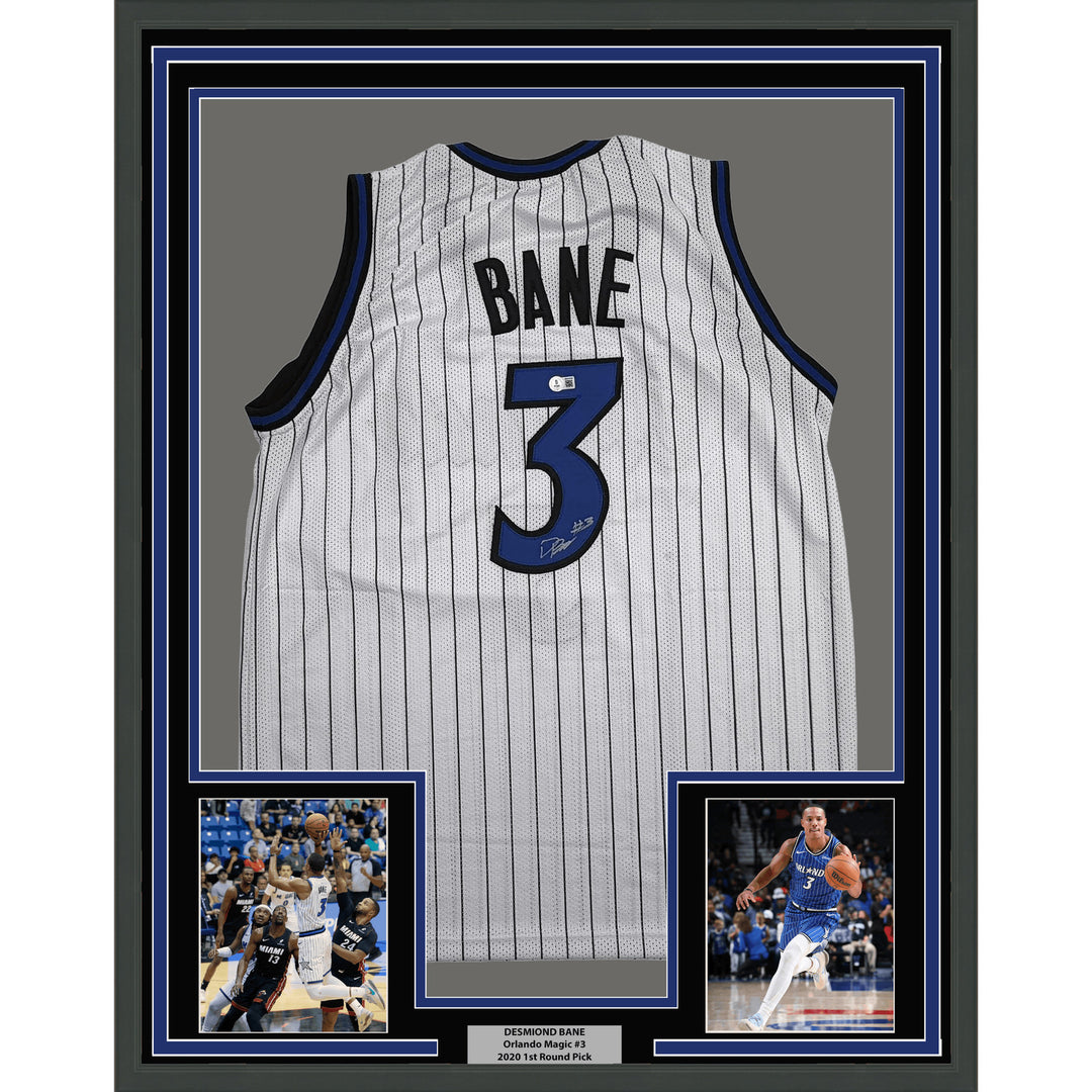Framed Autographed Desmond Bane Orlando White Pinstripe Jersey BAS COA