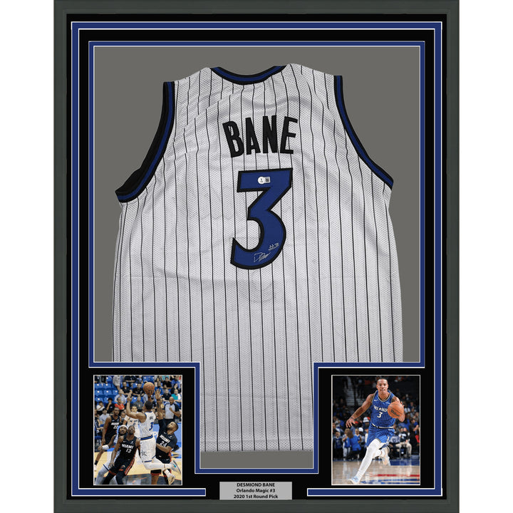 Framed Autographed Desmond Bane Orlando White Pinstripe Jersey BAS COA