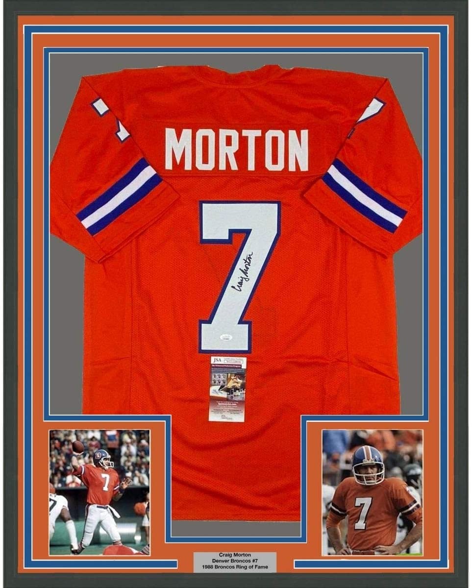 Framed Autographed/Signed Craig Morton 35x39 Denver Orange Jersey JSA COA