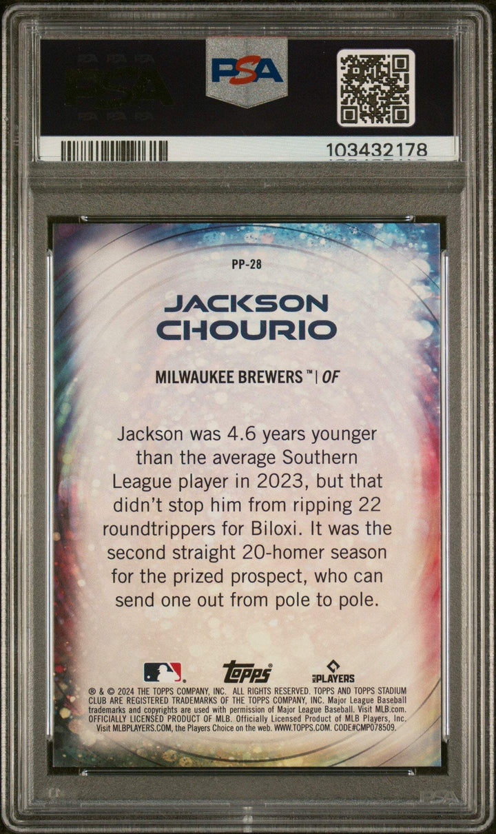 Graded 2024 Topps S/C Jackson Chourio #PP28 Power Packed Baseball Card PSA 10