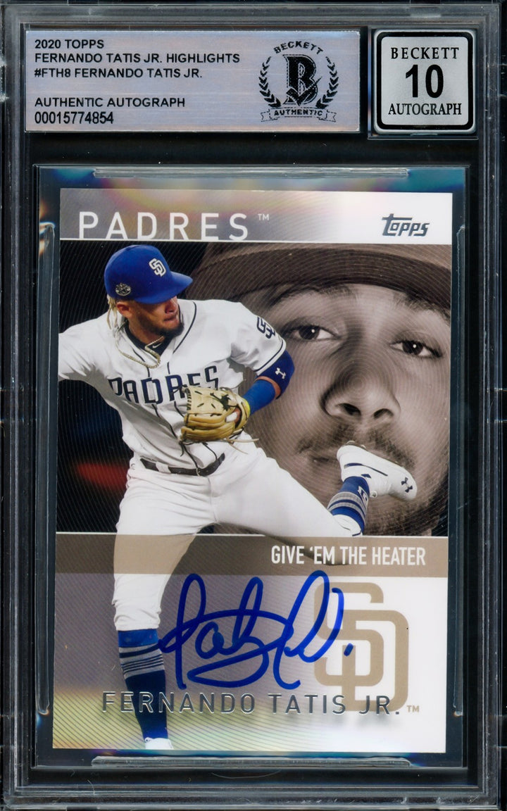 Fernando Tatis Jr. Auto Signed 2020 Topps Card FTH-8 Padres Auto GM 10 Beckett