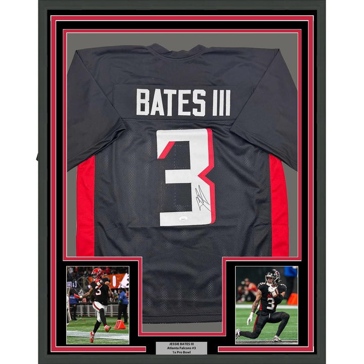 Framed Signed Jessie Bates III 35x39 Atlanta Black Jersey JSA COA