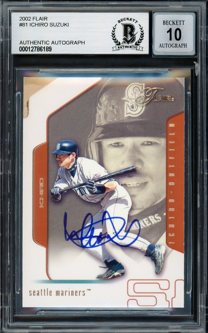 Ichiro Suzuki Signed 2002 Fleer Flair Card 81 Mariners Auto GM 10 Beckett