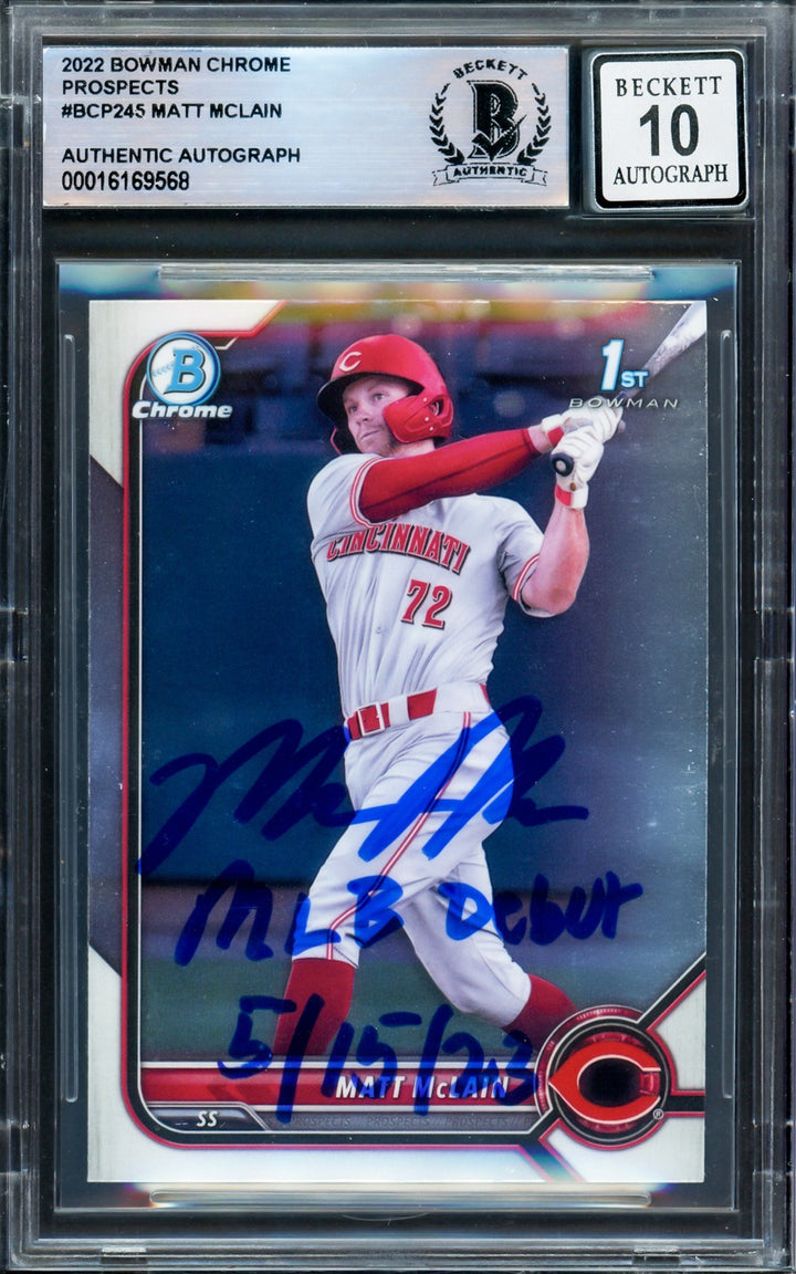 Matt McLain Auto 2022 1st Bowman Chrome RC BCP245 Reds Sig 10 MLB Debut BAS