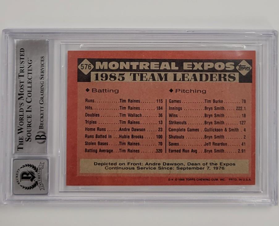 Andre Dawson signed 1986 Topps Team Leaders #576 card Beckett BGS BAS 10 auto