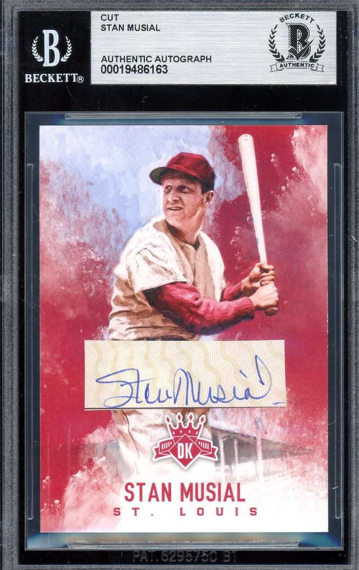 Stan Musial Beckett BAS Signed 2017 Panini Diamond Kings Cut Autograph