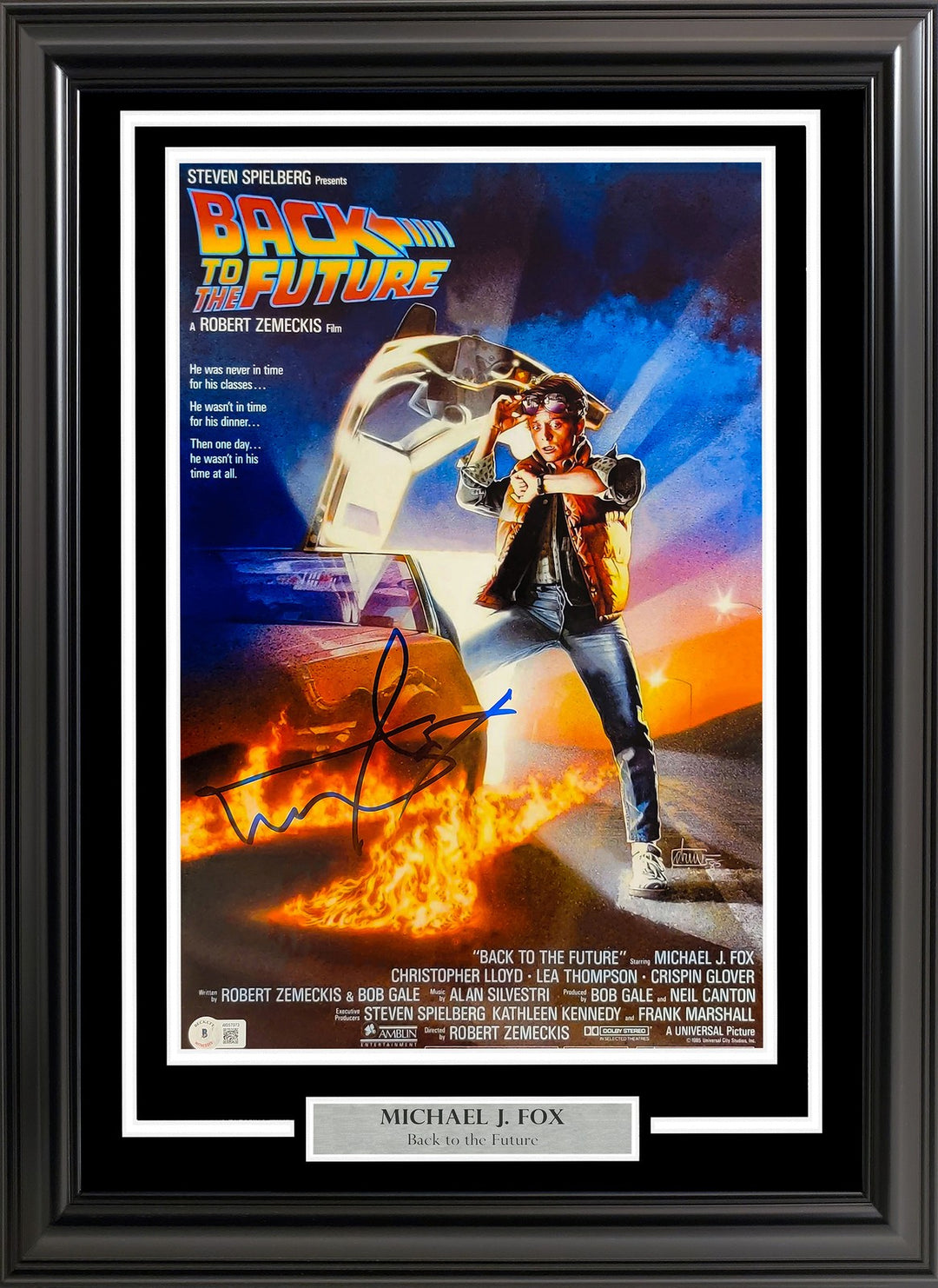 Michael J. Fox Signed Framed BTTF 11x17 Poster Part 1 Marty McFly BAS Witness