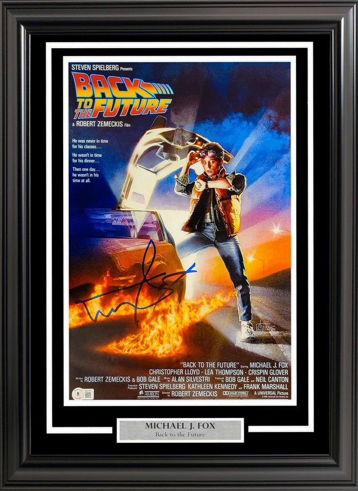 Michael J. Fox Signed Framed BTTF 11x17 Poster Part 1 Marty McFly BAS Witness