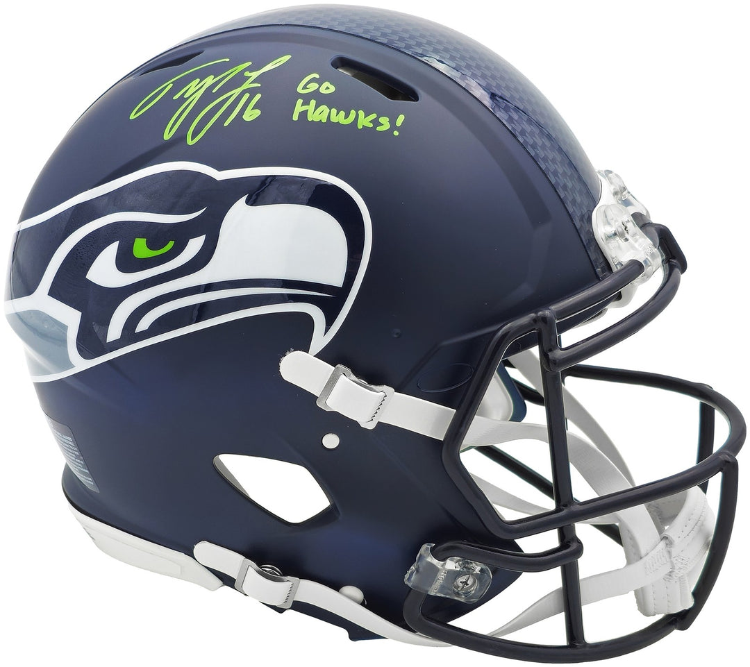 Tyler Lockett Auto Seahawks Blue Full Size Speed Authentic Helmet Go Hawks