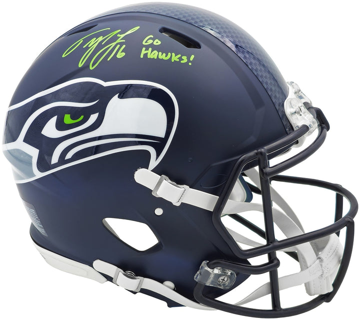 Tyler Lockett Auto Seahawks Blue Full Size Speed Authentic Helmet Go Hawks