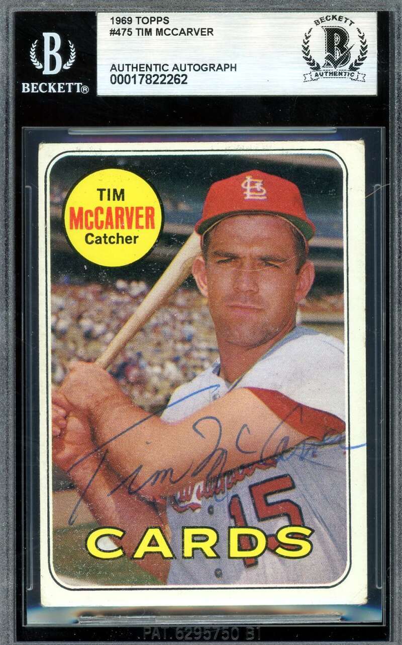 Tim McCarver Beckett BAS Vintage Signed 1969 Topps Autograph