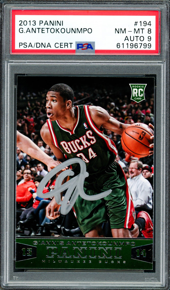 Giannis Antetokounmpo Signed 2013 Panini RC 194 Bucks PSA 8 Auto Mint 9 PSA/DNA