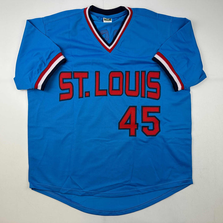 Facsimile Autographed Bob Gibson St. Louis Blue Reprint Auto Jersey Men's XL