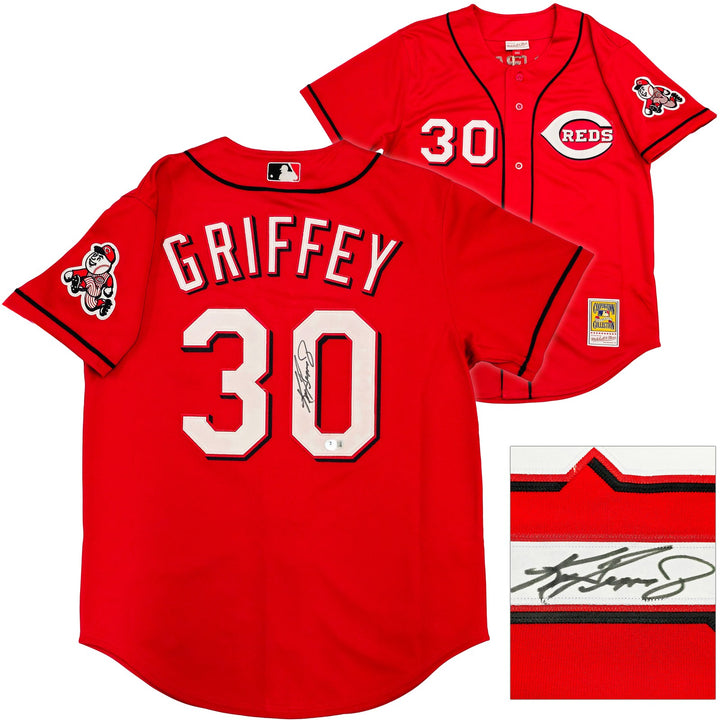 Reds Ken Griffey Jr Auto Red Mitchell Ness 05 Cooperstown Collection Jersey 44