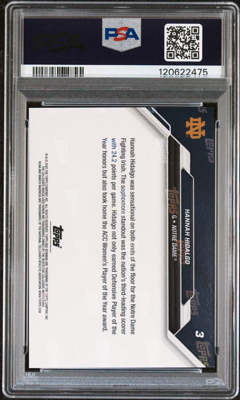 Graded 2025 Bowman U Now Hannah Hidalgo #3 March Madness Basketball Card PSA 10