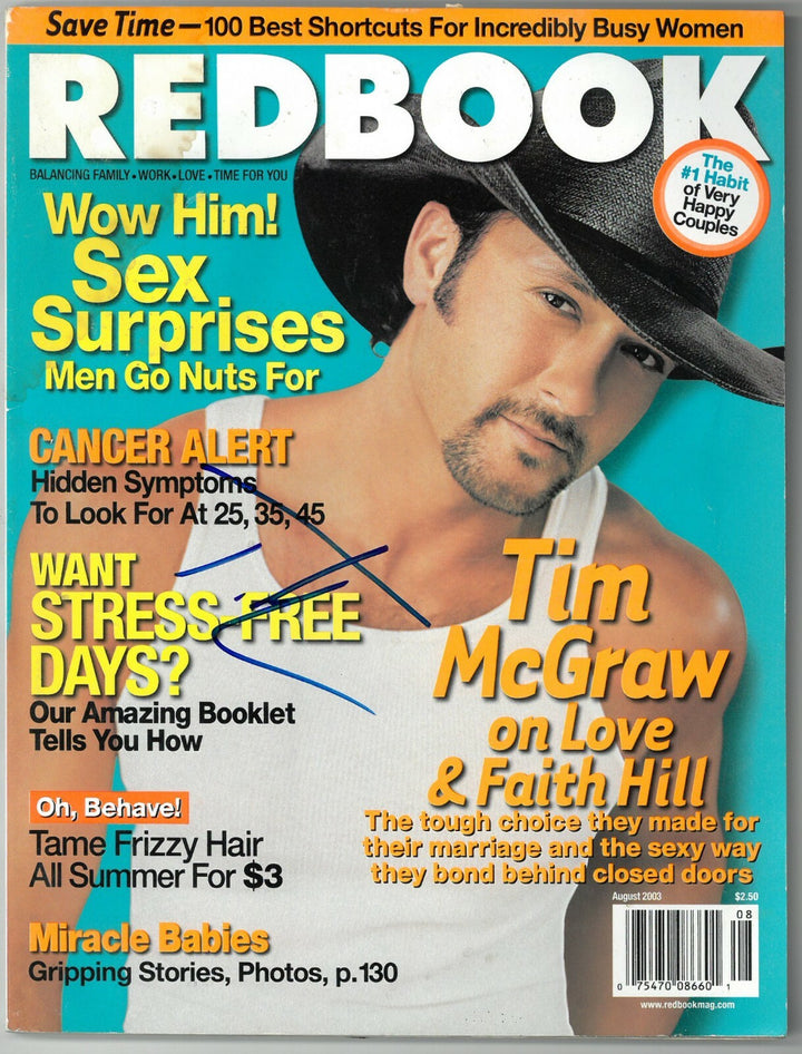 Tim McGraw signed Redbook Full Magazine August 2003 cover stain - JSA #DD63024