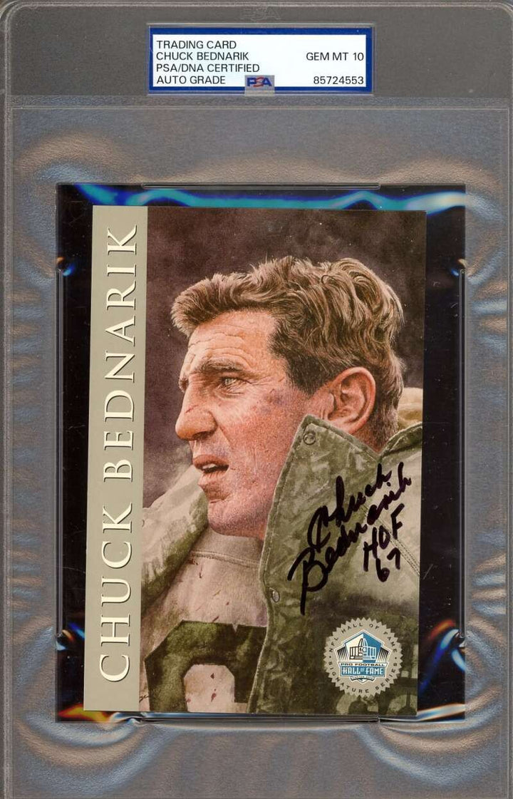 Chuck Bednarik Gem Mint 10 PSA DNA Signed 1998 HOF Signature Series Auto HOF 67