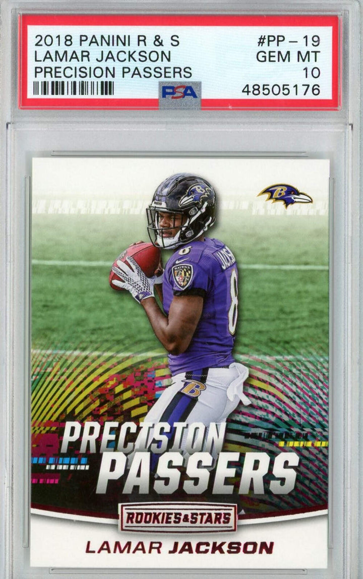Graded 2018 Panini R&S Lamar Jackson #PP19 Precision Passer Football Card PSA 10