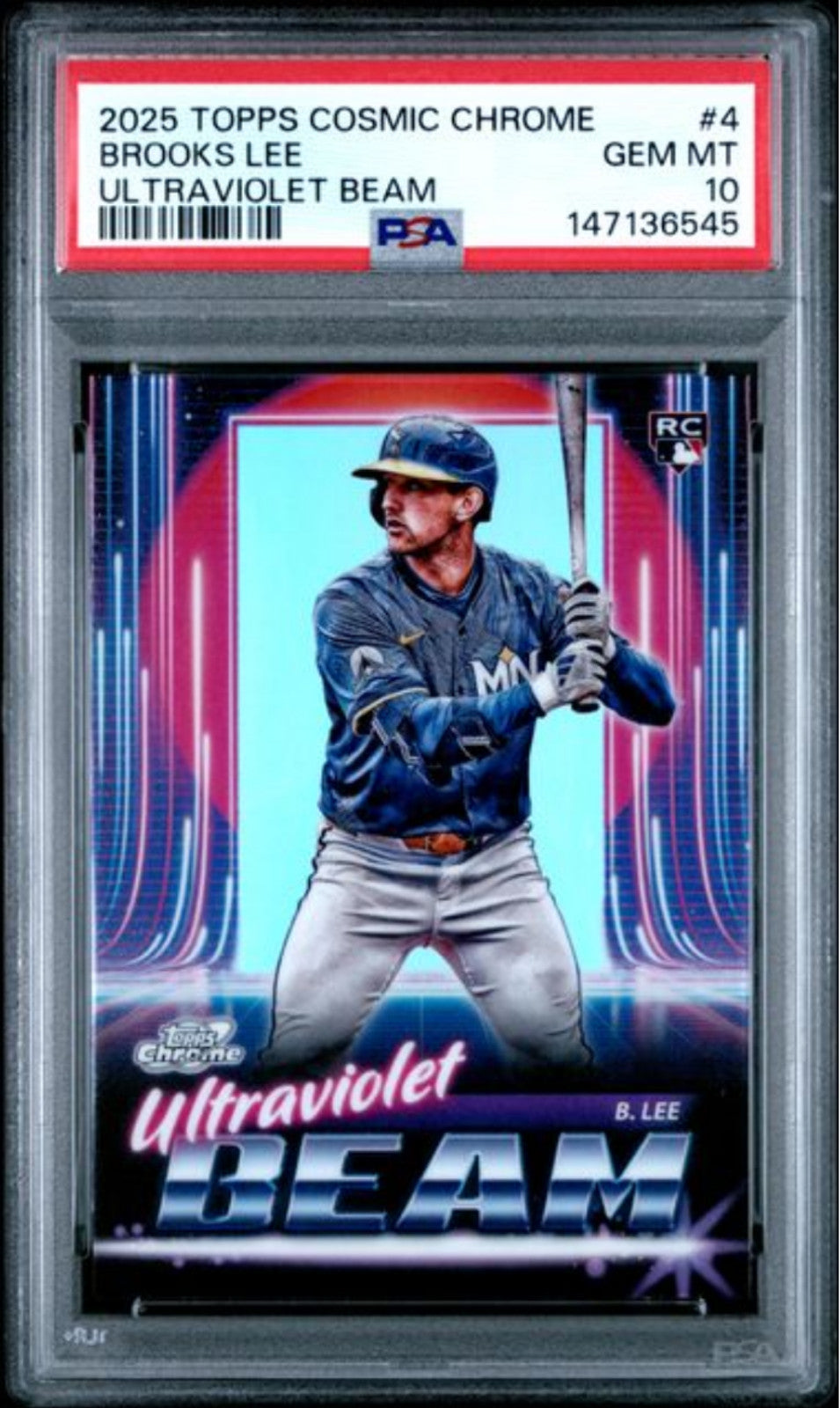 Graded 2025 Topps Cosmic Chrome Brooks Lee #4 Ultraviolet Beam RC Card PSA 10