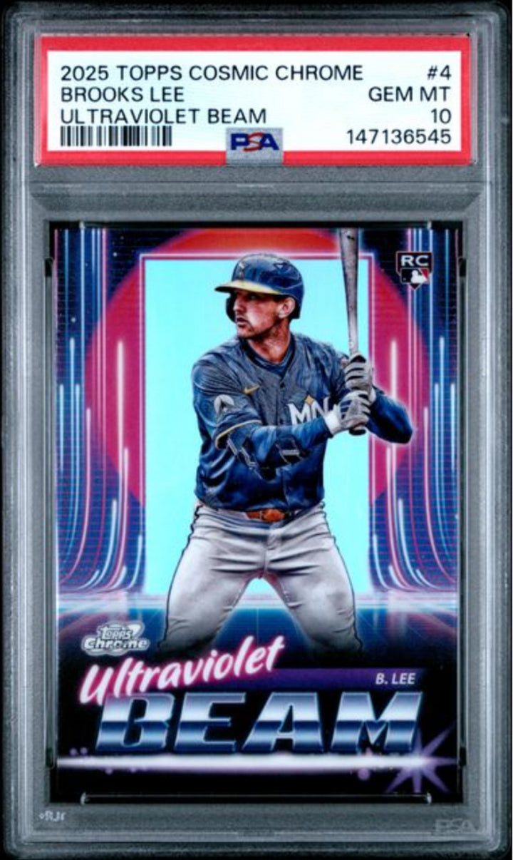 Graded 2025 Topps Cosmic Chrome Brooks Lee #4 Ultraviolet Beam RC Card PSA 10
