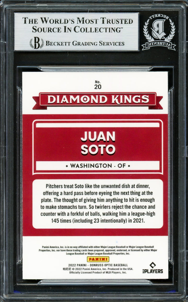 Juan Soto Signed 2022 Donruss Optic Diamond Kings Card 20 New York Mets Beckett