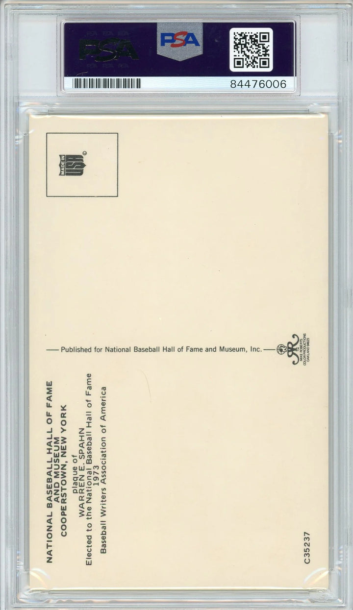 Warren Spahn Autographed Hall of Fame Plaque Card (PSA)