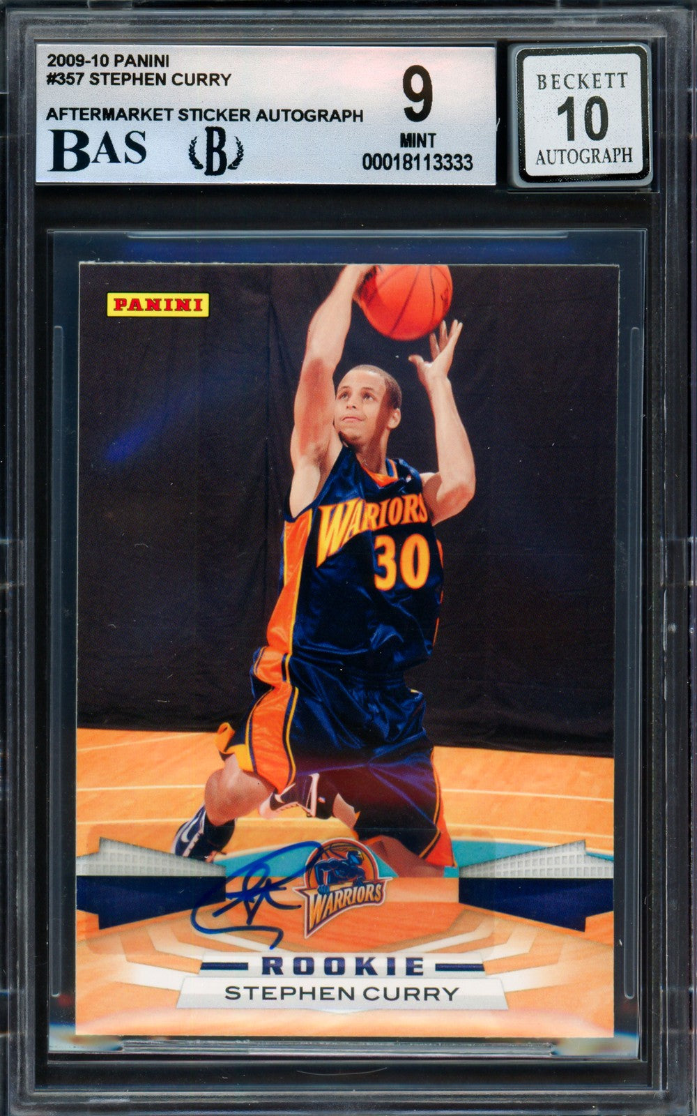 Stephen Curry Signed 2009-10 Panini RC #357 Warriors BGS 9 Sig GM 10 Card