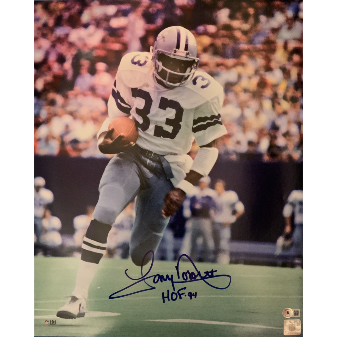 Tony Dorsett Autographed Dallas Cowboys 16x20 HOF Photo Beckett Witness 49331