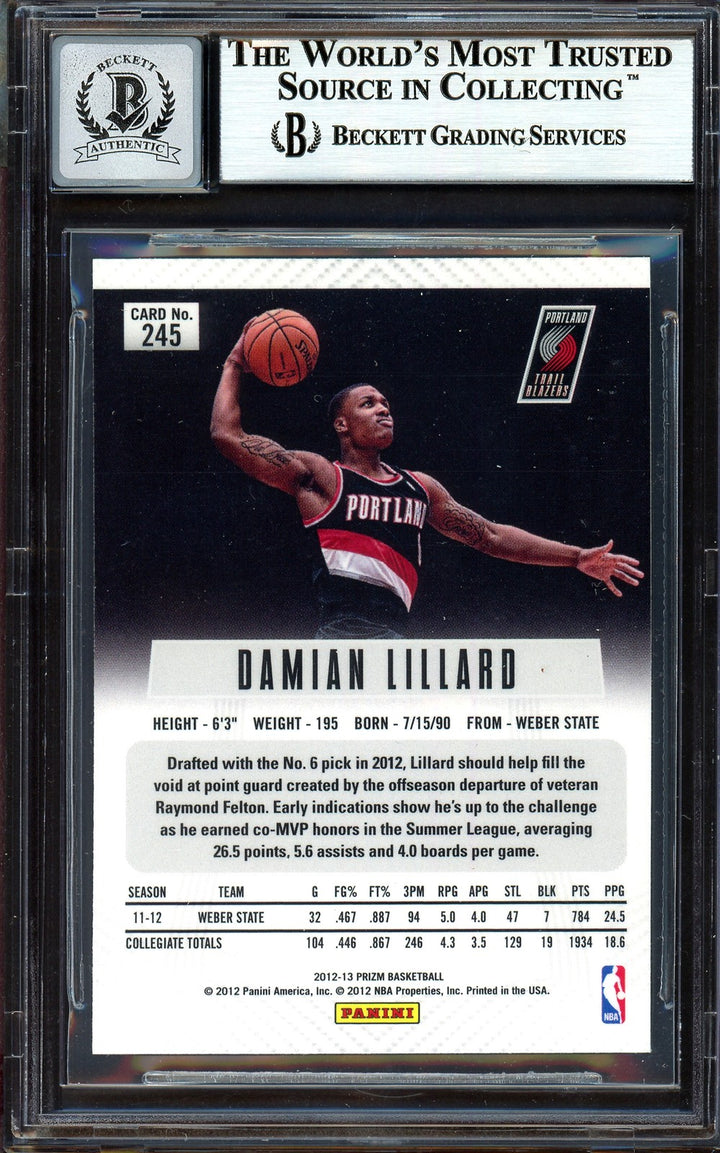 Damian Lillard Auto Signed 2012-13 Panini Prizm RC 245 Sig 10 On Card Beckett