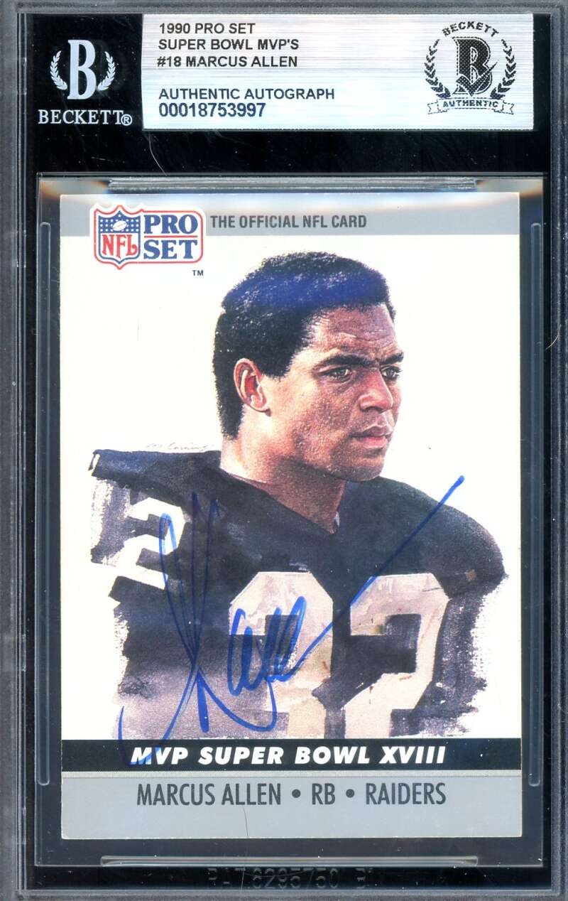 Marcus Allen Beckett BAS Signed 1990 Pro Set Super Bowl MVPs Autograph