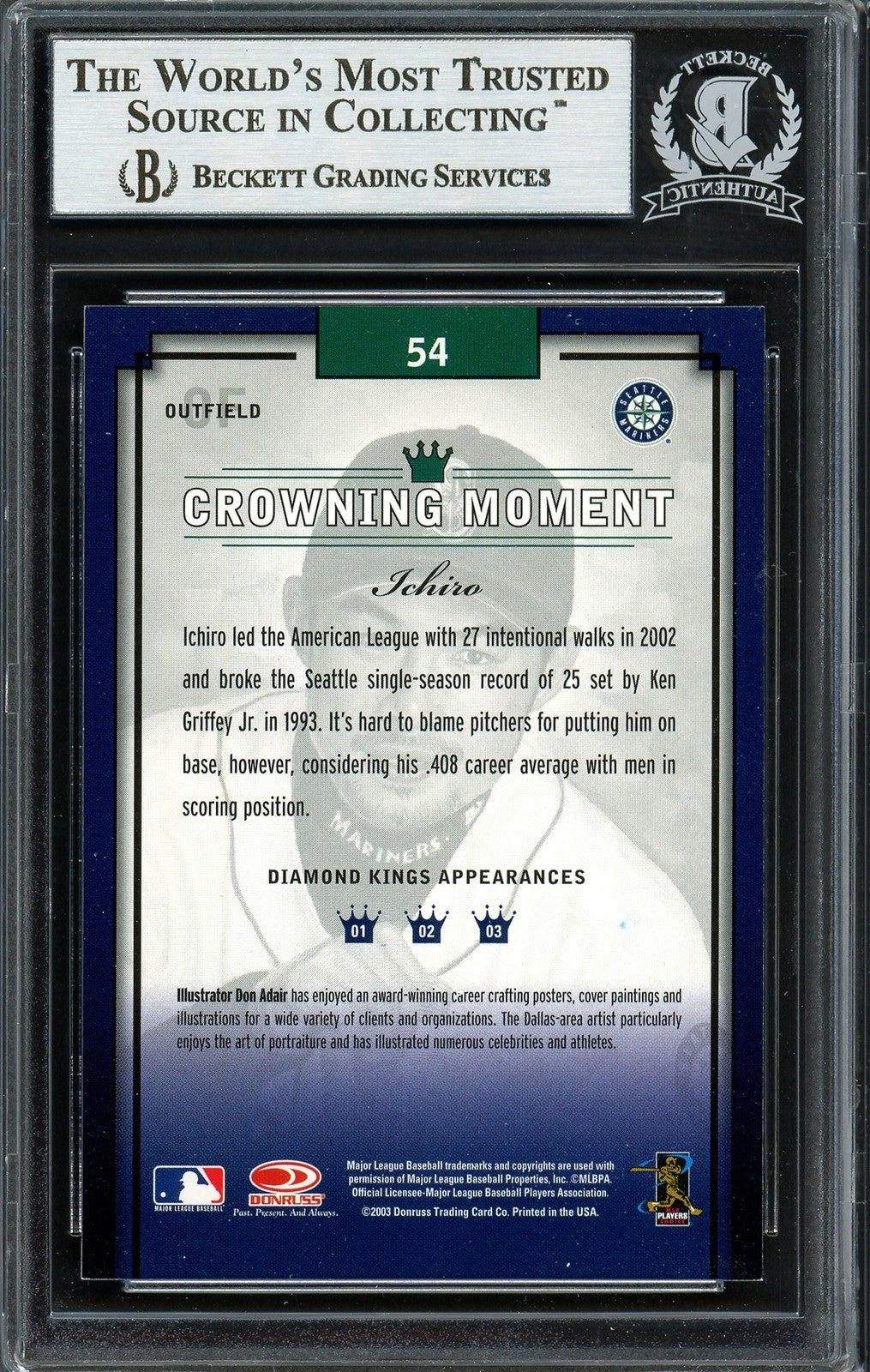 Ichiro Suzuki Signed 2003 Donruss Diamond Kings Card 54 Seattle Mariners Beckett