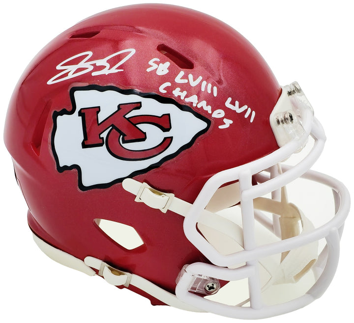 Skyy Moore Auto Chiefs Red Speed Mini Helmet "SB LVII LVIII Champs" Beckett Wit