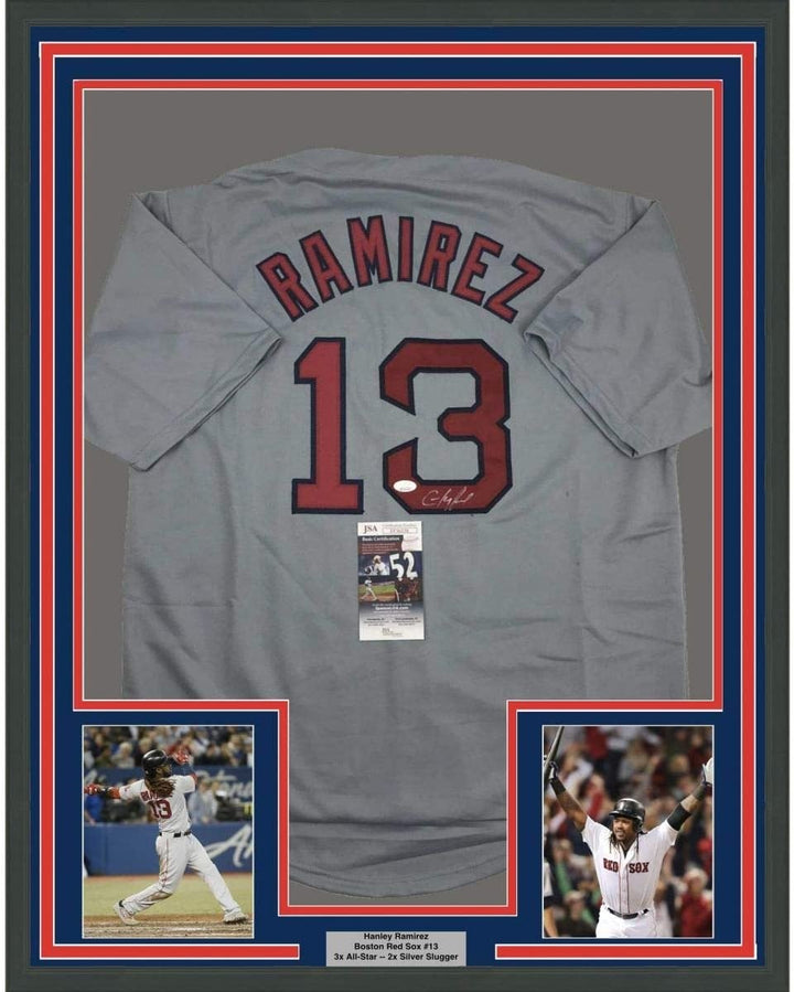 FRAMED Signed HANLEY RAMIREZ 35x39 Boston Grey Jersey JSA COA Auto