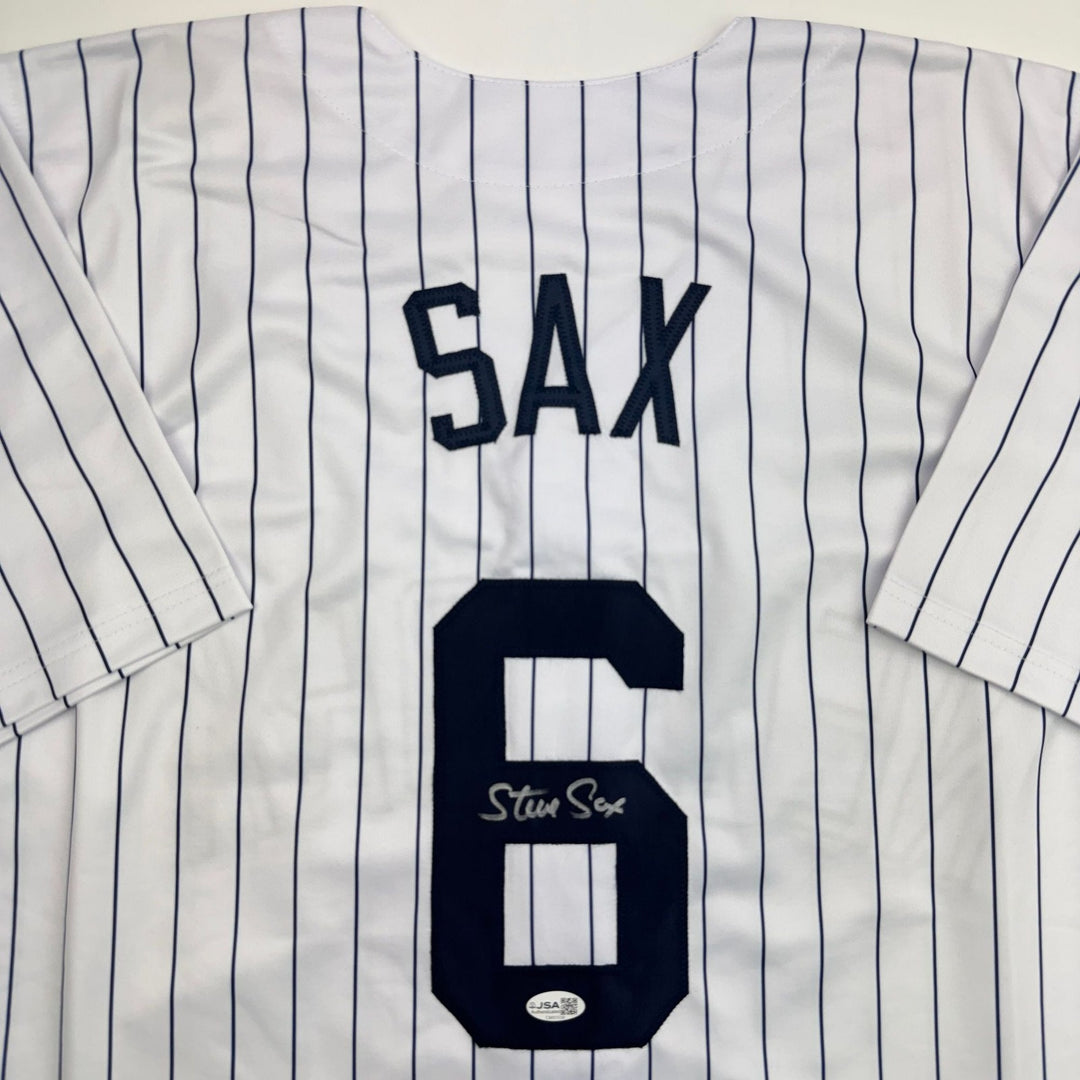 Autographed/Signed Steve Sax New York Pinstripe Baseball Jersey JSA COA