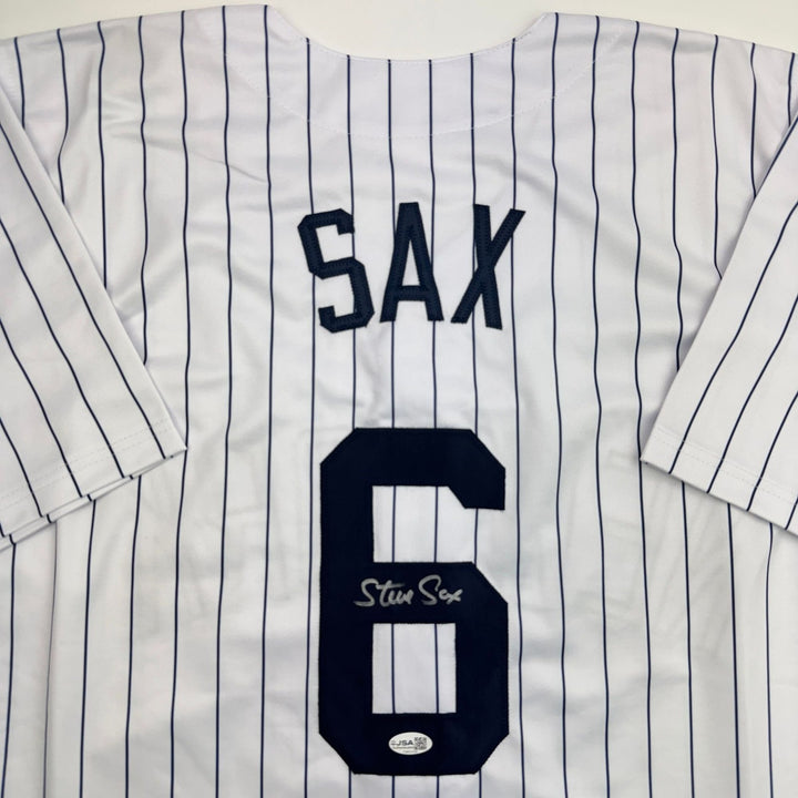 Autographed/Signed Steve Sax New York Pinstripe Baseball Jersey JSA COA
